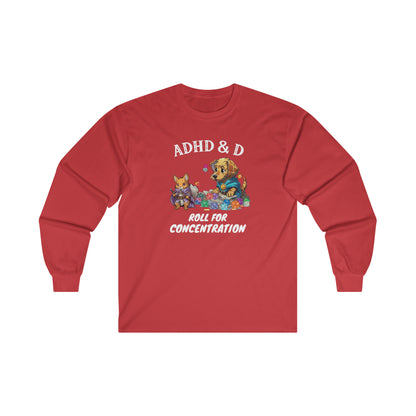ADHD&D Roll for Concentration - Gildan Ultra Cotton Mens Long Sleeve Tee